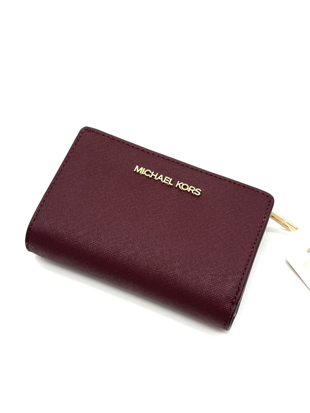 Michael Kors Medium Bifold Zip Chain Wallet Ox Blood